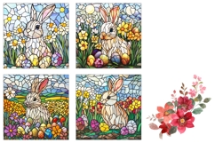 Stained Glass Easter Square Coasters, Easter Bunny PNG Product Image 3