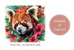 Red Panda Tumbler Wrap Design, Tropical Flowers Tumbler PNG Product Image 3