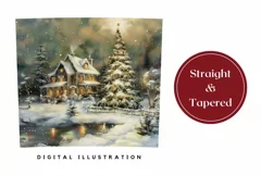 Christmas Village Tumbler Wrap, Christmas Tree Tumbler PNG Product Image 3