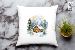 Cozy Winter Cabin in Snowy Forest Clipart Sublimation PNG Product Image 3