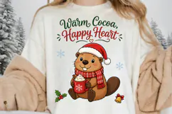 Cute Beaver Christmas PNG,Warm Cocoa Happy Heart Sublimation Product Image 5
