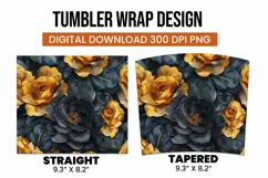 Black and golden roses watercolor tumbler wrap sublimation Product Image 3