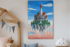 Floating castle on the rock island painting print. Fairytale Product Image 2
