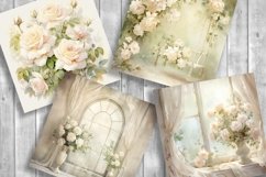 Shabby Chic Roses Scrapbooking Papers. Ivory Backgrounds Product Image 3