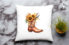 Watercolor Cowboy Boot Sunflower Clipart Sublimation PNG Product Image 3