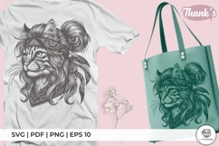 Majestic Cat Line Art with Braided Hair Product Image 3