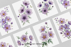 15 Bundle Watercolor Anemones Flower Wall Art Botanical Product Image 3