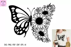 Floral Butterfly Svg, Sunflower Svg, Flowers Butterfly Svg Product Image 1