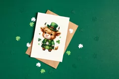 Highland Cow in St.Patrick Costume watercolor clipart Product Image 3