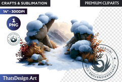Watercolor Winter Landscape Snowy Cabin Illustration png Product Image 1