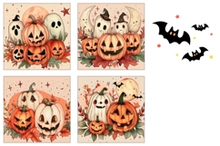 Boho Halloween Pumpkins Square Coasters, Ghost Coasters Product Image 3
