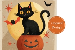 Vintage Halloween Cat Tumbler, Cartoon Bats Tumbler Wrap Product Image 3