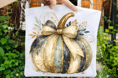 Blue Gold Elegant Fall Pumpkin PNG Design fall pumpkin png Product Image 4