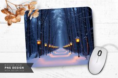 Lantern-Lit Winter Path in Snowy Forest Mouse Pad PNG Product Image 1