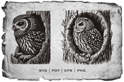 Owl Silhouette Woodcut Style Vector Illustration Product Image 2