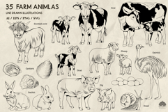 Farm animals line art collection Svg Png Eps Product Image 3