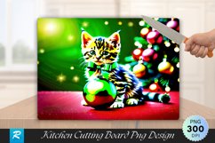 Tabby Kitten with Green Christmas Ornament Cutting Board PNG Product Image 1