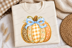 Blue Bow Pumpkin SVG PNG Floral Patchwork Fall Pumpkin PNG Product Image 3