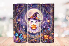 Cute Halloween Witch Ghost 20 OZ Skinny Tumbler Wrap Png. Product Image 3