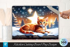 Christmas Star Gaze Kitten on a Snowy Cutting Board PNG Product Image 1