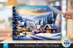 Snow Covered Village Winter Wonderland Cutting Board PNG Product Image 1