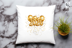 Year 2026 Floral Balloon Glitter Watercolor Clipart PNG Product Image 3