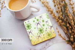 Watercolor Shamrocks and Bows Square Coaster PNG Sublimation Product Image 1