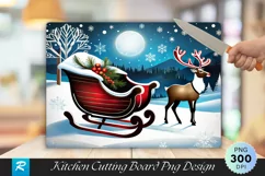 Vintage Sleigh And Reindeer Cutting Board PNG Design Product Image 1