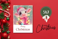 Cute Christmas Cow Greeting Card, Happy Christmas Card PNG Product Image 3