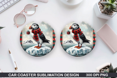 Snow Bird Car Coaster Sublimation| Christmas Coaster PNG Product Image 1