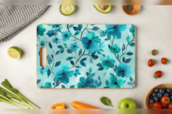 Watercolor Turquoise Flowers Cutting Boards sublimation Desi Product Image 3
