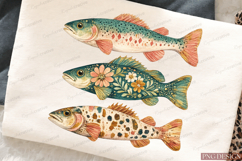 Vintage Fish Bundle PNG Design | Floral Trout Fishing Sublim Product Image 2