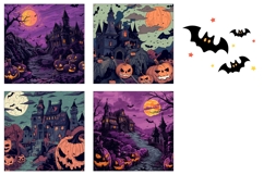 Spooky Castle Square Coasters, Moon Square Coaster Print Product Image 3
