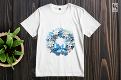 Blue Floral Ribbon Wreath Clipart Sublimation PNG Product Image 3