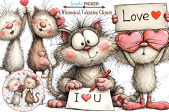 Whimsical Cats Valentine's Day Clipart, Valentine's Day PNG Product Image 1