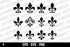 A black and white vector set of twelve fleur-de-lis icons. Product Image 3