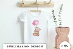 Watercolor Teddy Bear with balloons PNG Product Image 3