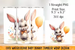 Watercolor Bunny Tumbler Wrap|PNG Sublimation. Product Image 3