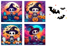 Neon Halloween Moon Square Coasters, Skull Square Coasters Product Image 3