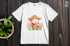 Highland Cow With Pink Tulips Clipart Sublimation PNG Product Image 3