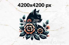 Folk Art Black Cat PNG, Floral Botanical Sublimation Product Image 2