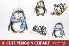 Cute Penguin Clipart Sublimation, Penguin Clipart Watercolor Product Image 1