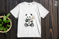 Floral Panda Monogram Letter P Clipart Sublimation PNG Product Image 2