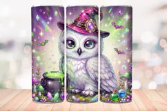 Witch Owl 20 OZ Skinny Tumbler Wrap Sublimation PNG. Product Image 3
