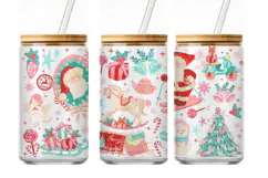 Pastel Christmas Glass Can Wrap PNG, Libbey 16oz Cup wrap Product Image 3
