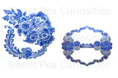 Blue Toile, Ephemera, PNG, Clipart, Junk Journal, flowers Product Image 3