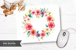 Floral Heart Watercolor Wreath Mouse Pad PNG Design Product Image 1