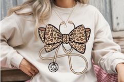 Nurse Leopard Bow Stethoscope Sublimation Design Product Image 2