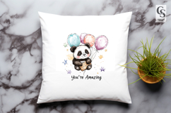 Cute Panda Balloons Quote Clipart Sublimation PNG Product Image 3