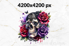 Gothic Lace Skull PNG Floral Red Purple Roses Sublimation Product Image 2